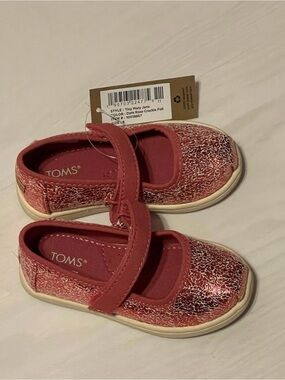 TOMS Kids Mary Jane in Dark Rose Crackle Foil